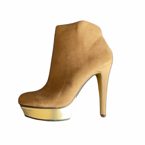 Michael Antonio Tan Suede Gold Bottom Platform Bootie - Picture 3 of 5